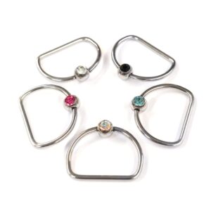 D-RING-GEM Titanium Gem Nipple Ring Jewelry, Nipple D-Ring Ball Hoops, Captive Ring - 16G 14G - 1piece -  Body Piercing Also for Daith, Septum, Eyebrow