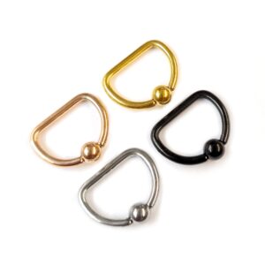 D-RING-PLAIN-ALL-COL Titanium Nipple Ring Jewelry, Nipple D-Ring Ball Hoops, Captive Ring - 2pcs - Body Piercing Also for Daith, Septum, Eyebrow