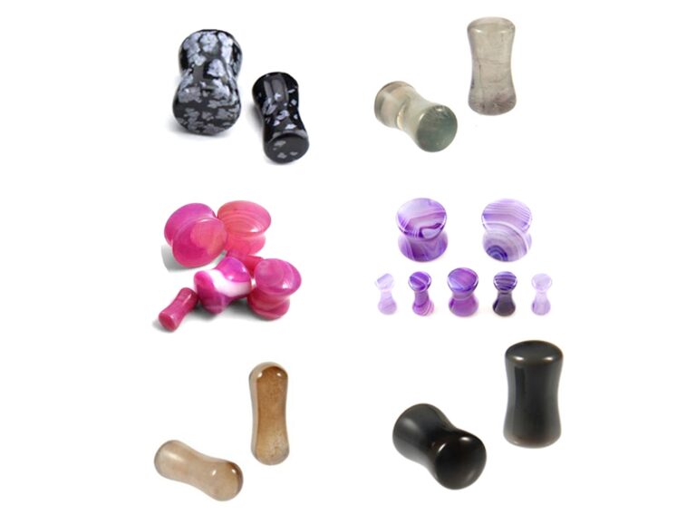 Double Flare Ear Plugs Tunnel - Natural Stone Stretching Gauges, Expander, Big Gauges - 1 Pair (2pcs) - Size 8G 6G 4G 2G 1G 0G 00G
