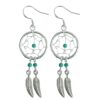 Silver Dreamcatcher Feather Dangle Drop Earrings - Native American Amulet Protection with Genuine Stone Beads