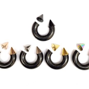 INT-CBB-BIG-SPIKE-BL-COMBINATION Titanium Black Spike Septum Piercing Internally Threaded Horseshoe Barbell CBB/BCR Big Gauge Septum Ring, PA Ring Combination - British Standard