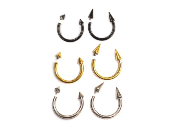 INT-CBB-SS-BL-GD-SPIKE Titanium Internally Threaded Spike Horseshoe Ring Piercing 16g 14Gg Septum Jewelry Bull Piercing Also for Nipple, PA Ring and Lip Jewelry