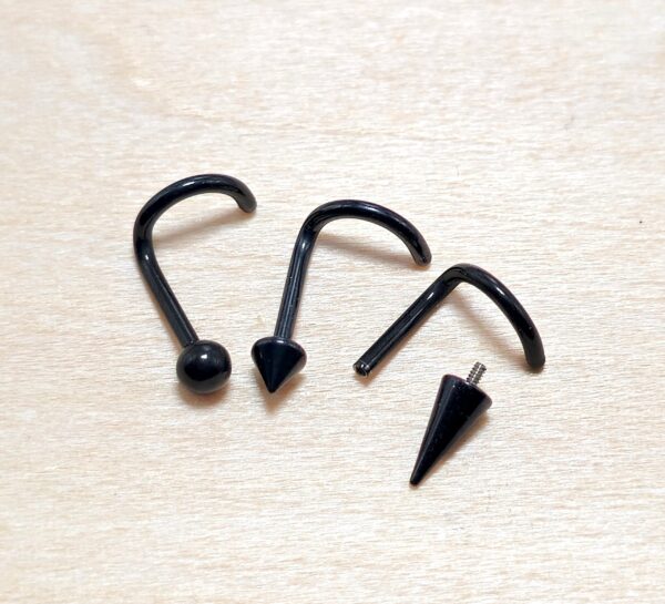 Titanium Black Nose Screw, Nostril Jewelry - 18G Internally Threaded in Ball Spike and Cones