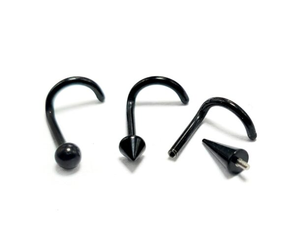 Titanium Black Nose Screw, Nostril Jewelry - 18G Internally Threaded in Ball Spike and Cones