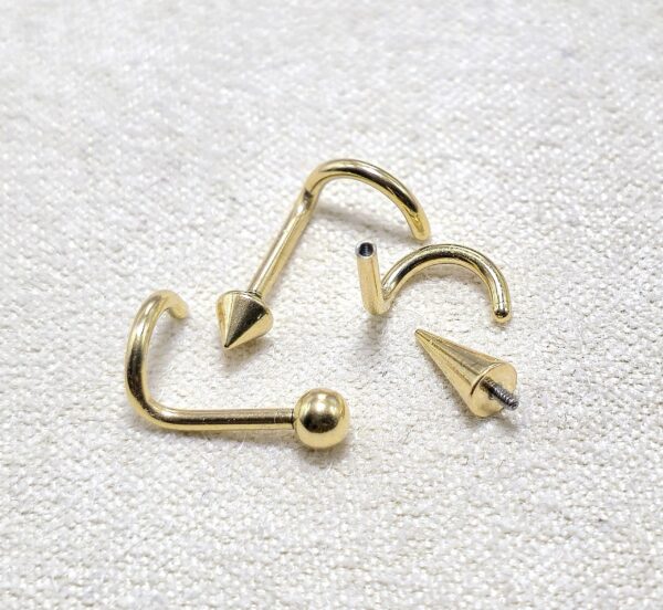 Titanium Gold Nose Stud Screw, Nostril Jewelry - 18G Internally Threaded in Ball Spike and Cones