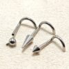 INT-NOSE-SCREW-SIL-ALL Titanium Nostril Nose Piercing, Nose Screw - 18G Internally Threaded in Ball Spike and Cones