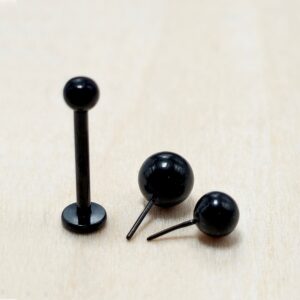 LAB-THREADLESS-BL-3 Titanium Threadless Black Labret Stud Piercing 18g 16g Lip Piercing Jewelry, Tragus Helix Cartilage Madonna Medusa Side Labret