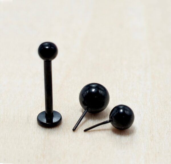 LAB-THREADLESS-BL-3 Titanium Threadless Black Labret Stud Piercing 18g 16g Lip Piercing Jewelry, Tragus Helix Cartilage Madonna Medusa Side Labret