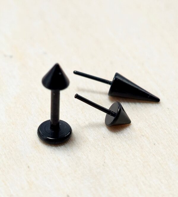 Titanium Threadless Spike Black Labret Stud Piercing 18g 16g Lip Piercing Jewelry, Tragus Helix Cartilage Madonna Medusa Side Labret