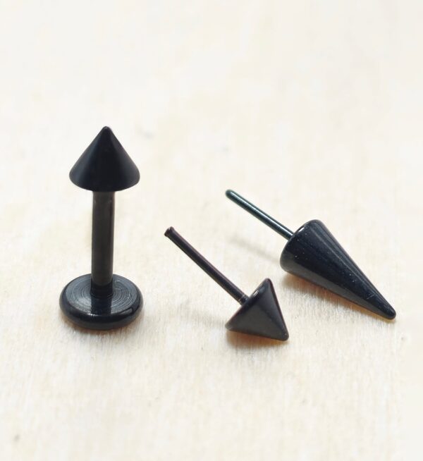 Titanium Threadless Spike Black Labret Stud Piercing 18g 16g Lip Piercing Jewelry, Tragus Helix Cartilage Madonna Medusa Side Labret