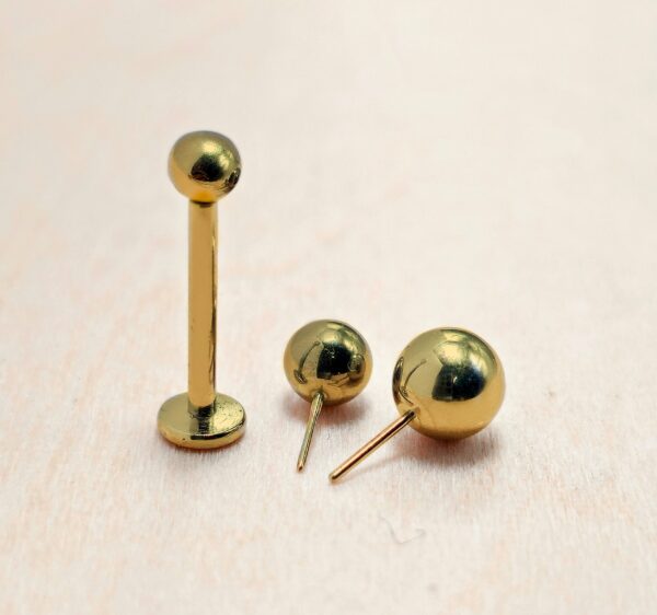LAB-THREADLESS-GD-3 Titanium Threadless Gold Labret Stud Piercing 18g 16g Lip Piercing Jewelry, Tragus Helix Cartilage Madonna Medusa Side Labret