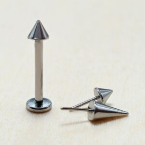 LAB-THREADLESS-SIL-SPIKE Titanium Threadless Spike Labret Stud Piercing 18g 16g Lip Piercing Jewelry, Tragus Helix Cartilage Madonna Medusa Side Labret