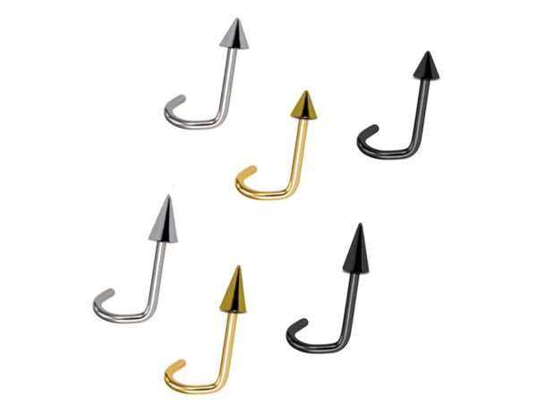 Titanium Cone / Spike Indian Nostril Studs 18g Nose pin fixed top no screw in Steel, Gold and Black Color - Vacuum Plated Nose Piercing