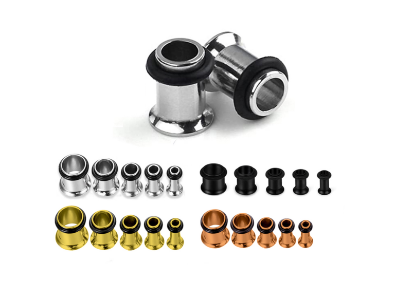 Titanium Single Flare Ear Plugs Eyelet with Black Rubber O-ring - Ear Stretching Kit - 8g 6g 4g 2g 0g 00g - Silver, Black, Gold & Rose Gold 1PC each Order