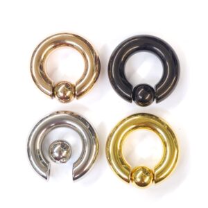 SPRING-BCR-ALL-1 Titanium Ball Hoop Septum Ring, CBR Closure Ball Nose Ring, Spring Ball BCR - Large Gauge Nose Hoops in Black, Gold, Rose Gold, Silver Color