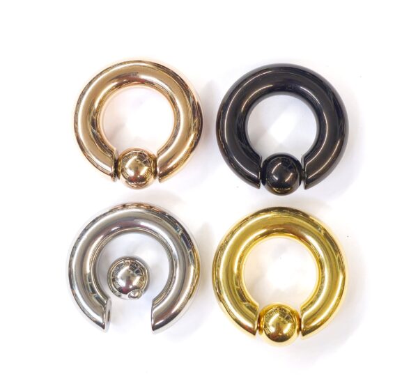 Titanium Ball Hoop Septum Ring, CBR Closure Ball Nose Ring, Spring Ball BCR - Large Gauge Nose Hoops in Black, Gold, Rose Gold, Silver Color