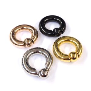SPRING-BCR-ALL-2 Titanium Genital Piercing, Prince Albert Jewellery - Captive Bead Ring with Spring Ball - 2G to 00G - PVD Coating - 1pc each order