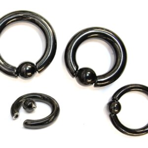 Titanium Black Prince Albert Piercing Jewellery, PA Ring - Captive Bead Hoops 2G to 00G with Spring Ball Closure