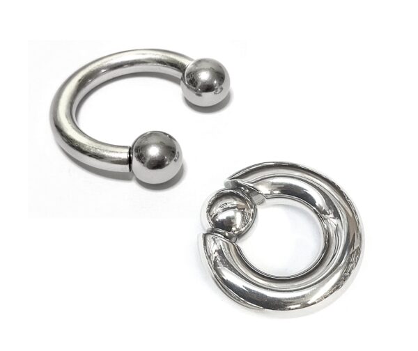 SPRING-BCR_CBB Titanium Prince Albert Piercing, Prince Albert Jewelry, PA Ring - Captive Bead Ring and Horseshoe Circular Barbell - 2pcs