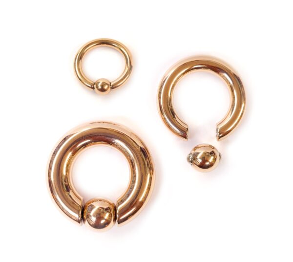 SPRING_CLIP-BCR-RG_fa124038-dcc8-493d-8d74-b09ff5e77d62 Titanium Rose Gold Prince Albert Piercing Jewelry, PA Ring Captive Bead Hoop 2G to 00G - Spring Ball Closure