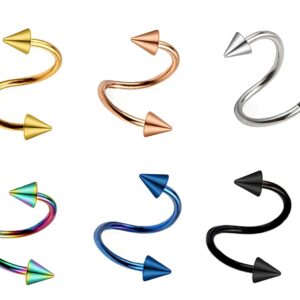 Spiral Helix Piercing, Titanium Twisted Barbell Earring 16g 14g in many Colours - Vacuum Plated - Also Piercing for Lip, Eyebrow, EarLobe