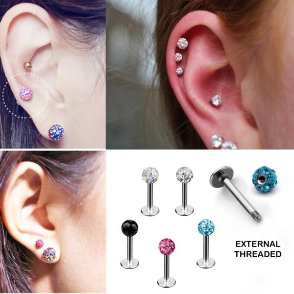 Titamium Flat Back Cartilage Earring- Color Disco Ball Labret Jewelry Body Piercing for Monroe Lip Ring Tragus Helix Earring Stud