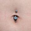 Internally Threaded Belly Ring, Navel Jewelry with Double Gem Crystal - Titanium Implant - 14g Belly Bar size 8mm to 12mm