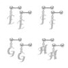 Helix Earrings, Barbell Charm - 16g Barbell Studs with Silver Dangle Alphabet A-Z Charm - Piercing for Rook, Industrial Bar, Tragus