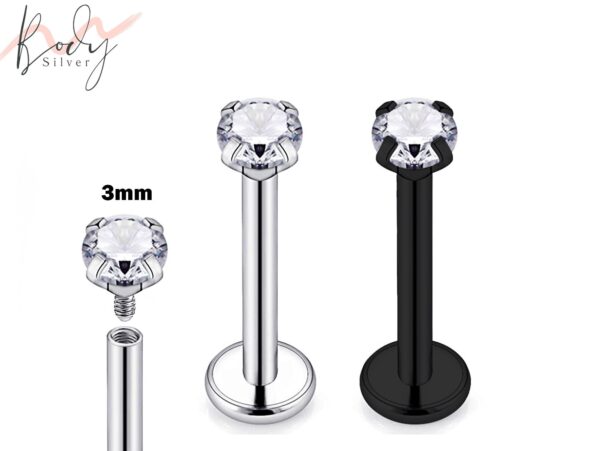 Tragus Earring, Flat Back Cartilage Earring with Prong Set Round CZ Crystal Piercing for 16g Labret Monroe Lip Ring Helix Rook Earring Stud