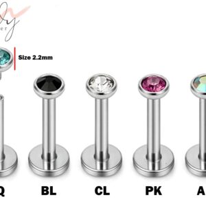 Flat Back Cartilage Earring- Internally Threaded Labret Stud Jewelry Body Piercing for Monroe Lip Ring Tragus Helix