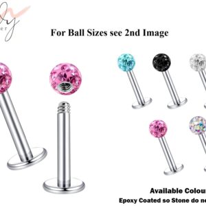 Tragus Earring, Flat Back Cartilage Earring with Epoxy Coated Crystal Ball Piercing for Monroe Lip Ring Side Labret Helix Rook Earring Stud