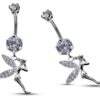 Silver Belly Button Piercing, Fairy Belly Bars - Pixie Belly Ring with Quality CZ Crystals - Navel Ring - 14g (1.6mm) Length is 10mm