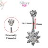 Silver Belly Button Piercing, Belly Bars - Belly Ring Flower CZ Crystals - Navel Ring - 14g (1.6mm) Length is 10mm