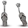 Silver Belly Button Rings, Navel Piercing - Flip Flop Belly Piercing with High Quality CZ Crystals -Navel Jewelry-14g (1.6mm) Length is 10mm