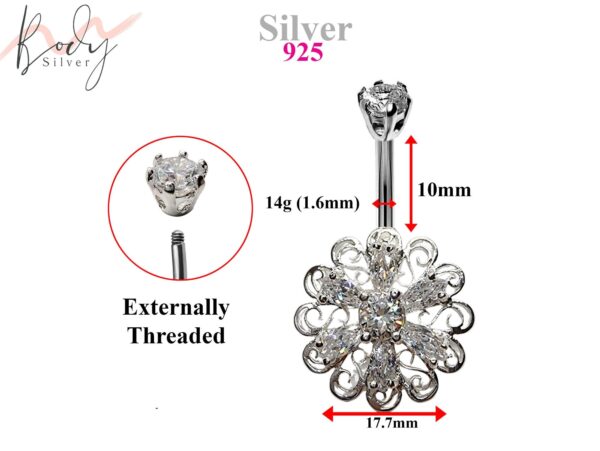 Silver Belly Button Piercing, Belly Bars - Unique Style Belly Ring with High Quality CZ Crystals - Navel Ring - 14g (1.6mm) Length is 10mm