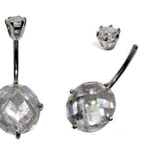 Silver Belly Bars, Belly Piercing - Designer Belly Ring with High Quality Oval CZ Crystals Navel Jewelry 14g (1.6mm) Length is 8mm to 10mm