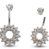 Silver Belly Button Rings, Navel Piercing - Floral Belly Bar with Center Hole and CZ Crystals - Navel Jewelry - 14g (1.6mm)