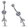 Silver Belly Button Ring, Belly Bars- Drop Dangle Belly Ring with High Quality Crystals - Navel Ring - 14g (1.6mm) Length is 10mm