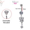 Butterfly Belly Button Rings, Dangle Navel Piercing Belly Piercing with High Quality Crystals Navel Jewelry 14g(1.6mm) Length is 10mm