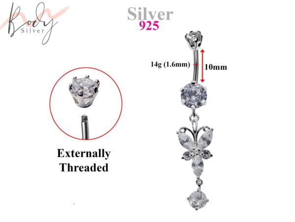 Butterfly Belly Button Rings, Dangle Navel Piercing Belly Piercing with High Quality Crystals Navel Jewelry 14g(1.6mm) Length is 10mm