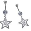 Silver Belly Bars, Belly Piercing - Double Star Belly Button Ring with High Quality CZ Crystals - Navel Jewelry - 14g (1.6mm) Length is 10mm