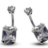 Silver Belly Bars, Navel Ring - Square Shape Belly Piercing with CZ Crystals - Navel Jewelry - 14g (1.6mm) Length 8mm to 12mm