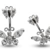 Silver Belly Button Rings, Navel Piercing Double Butterfly Belly Piercing with High Quality Crystals Navel Jewelry 14g(1.6mm)