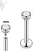 Tragus Earring, Flat Back Cartilage Earring with Prong Set Round CZ Crystal Piercing for 16g Labret Monroe Lip Ring Helix Rook Earring Stud