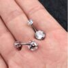 Titanium Belly Button Jewelry, Navel Jewelry - Round Prong Set Crystal Internally Threaded 14g Navel Bar Size 10mm - Double Gem Navel Ring