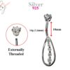 Silver Belly Button Piercing, Belly Bars - Tear Drop Belly Ring with Round Quality CZ Crystals - Navel Ring - 14g (1.6mm) Length is 10mm