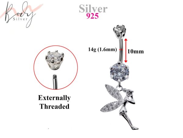 Silver Belly Button Piercing, Fairy Belly Bars - Pixie Belly Ring with Quality CZ Crystals - Navel Ring - 14g (1.6mm) Length is 10mm