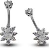 Silver Belly Button Piercing, Belly Bars - Belly Ring Flower CZ Crystals - Navel Ring - 14g (1.6mm) Length is 10mm