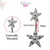 Silver Belly Button Rings, Navel Piercing -Double Flower Belly Piercing with High Quality Crystals -Navel Jewelry-14g (1.6mm) Length is 10mm