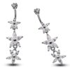 Silver Belly Button Piercing, Belly Bars - Triple dangle Flower Belly Ring with High Quality CZ Crystals Navel Ring 14g (1.6mm) Length 10mm